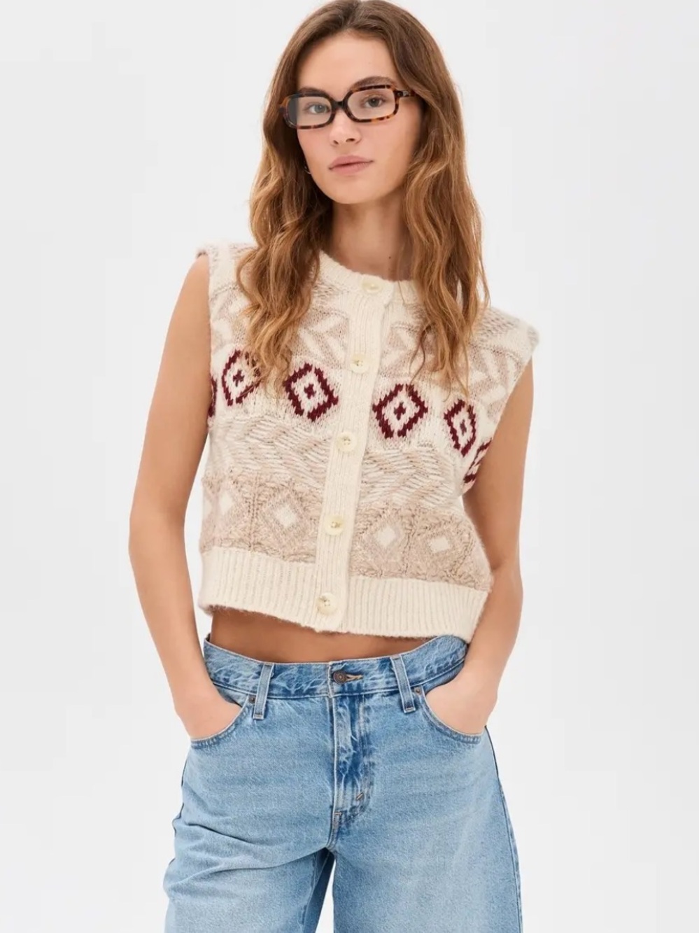 Le Jean Fair Isle Knit Vest size large new